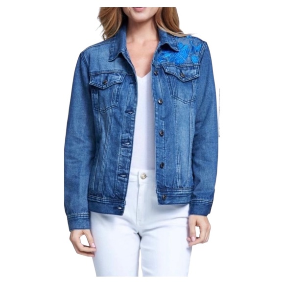 Seven7 Premium Denim Jean Jacket Floral Embroidered Size 2X - Picture 1 of 9